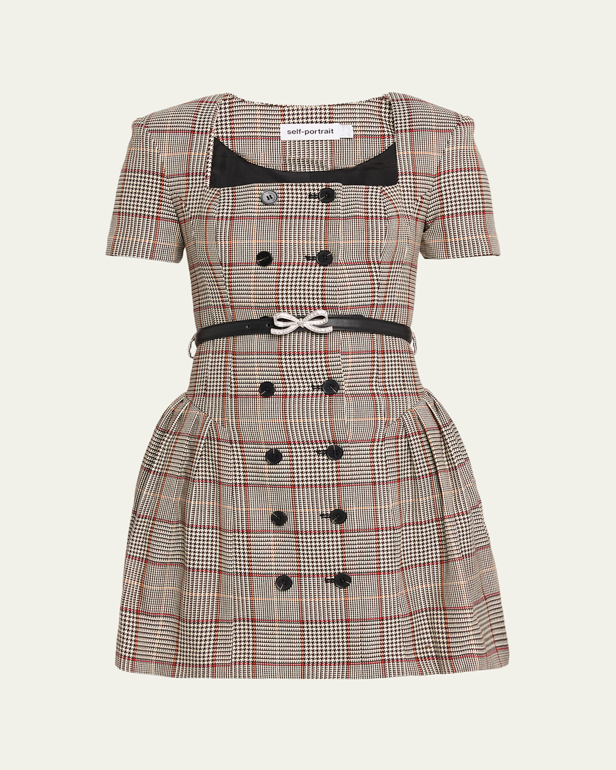 Self-portrait Check Short-sleeve Mini Dress In Multi