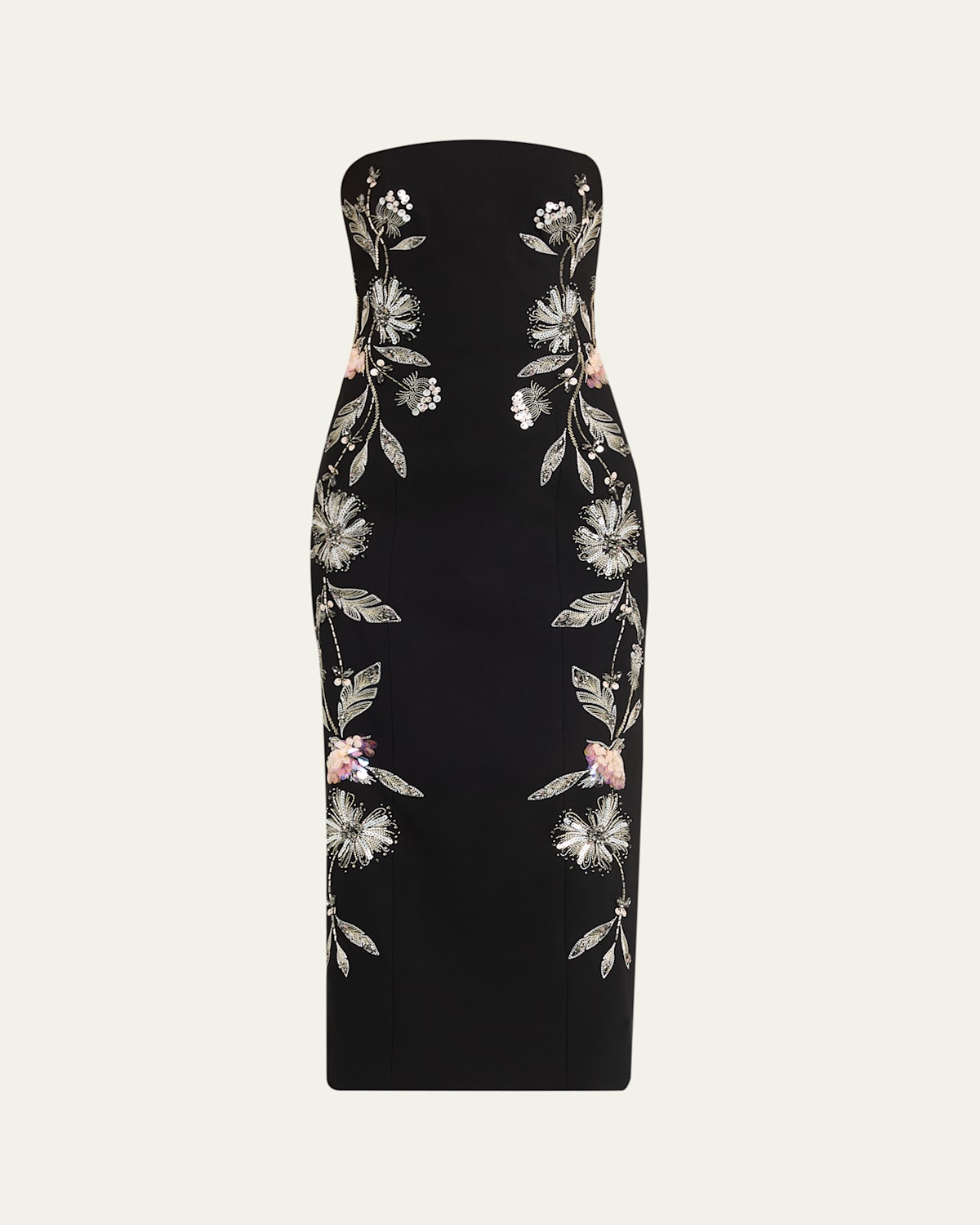 Cinq À Sept Floral Mixed Media Niles Strapless Dress In Black