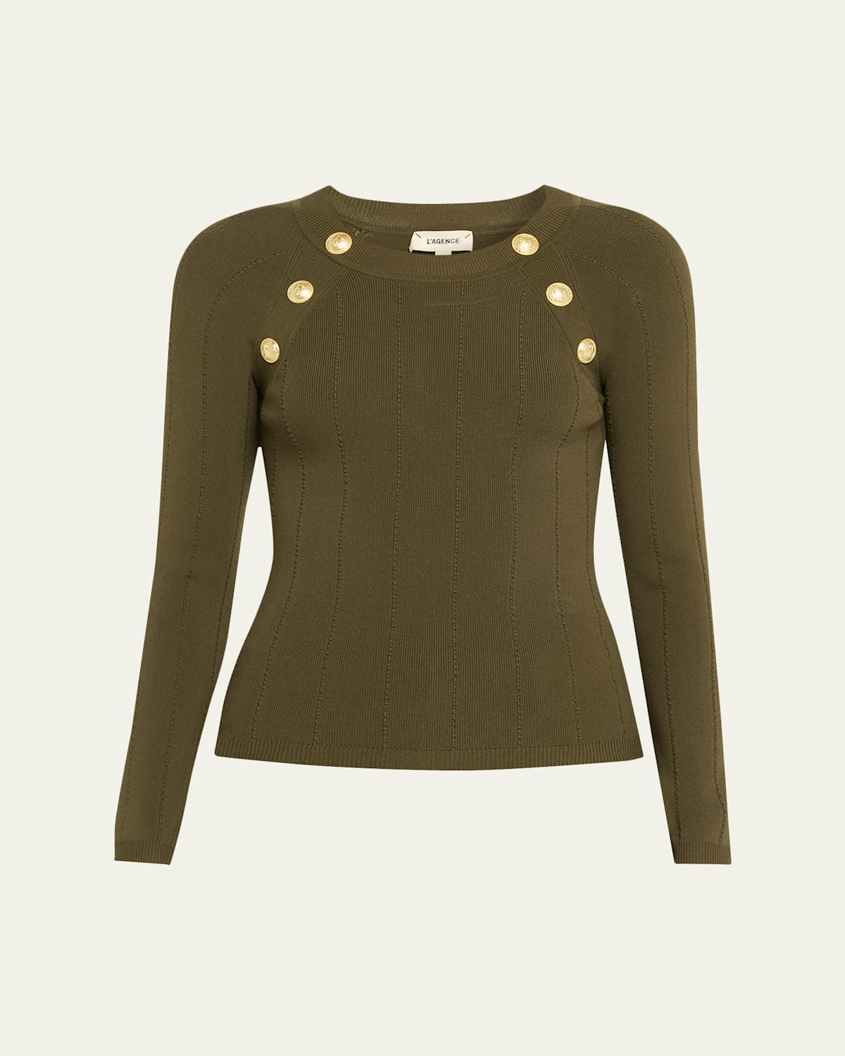 L'agence Gretchen Button Knit Pullover In Green