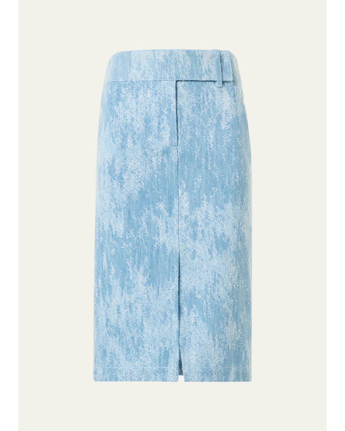 Washed Jacquard Denim Pencil Skirt