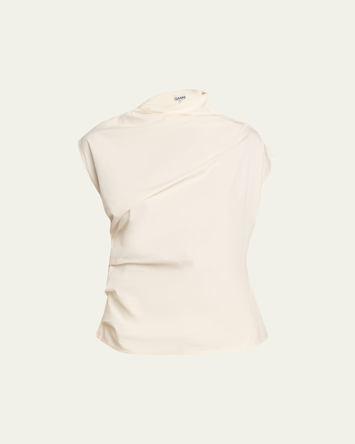 Ganni Ruched Asymmetric Cotton Blouse In Neutral