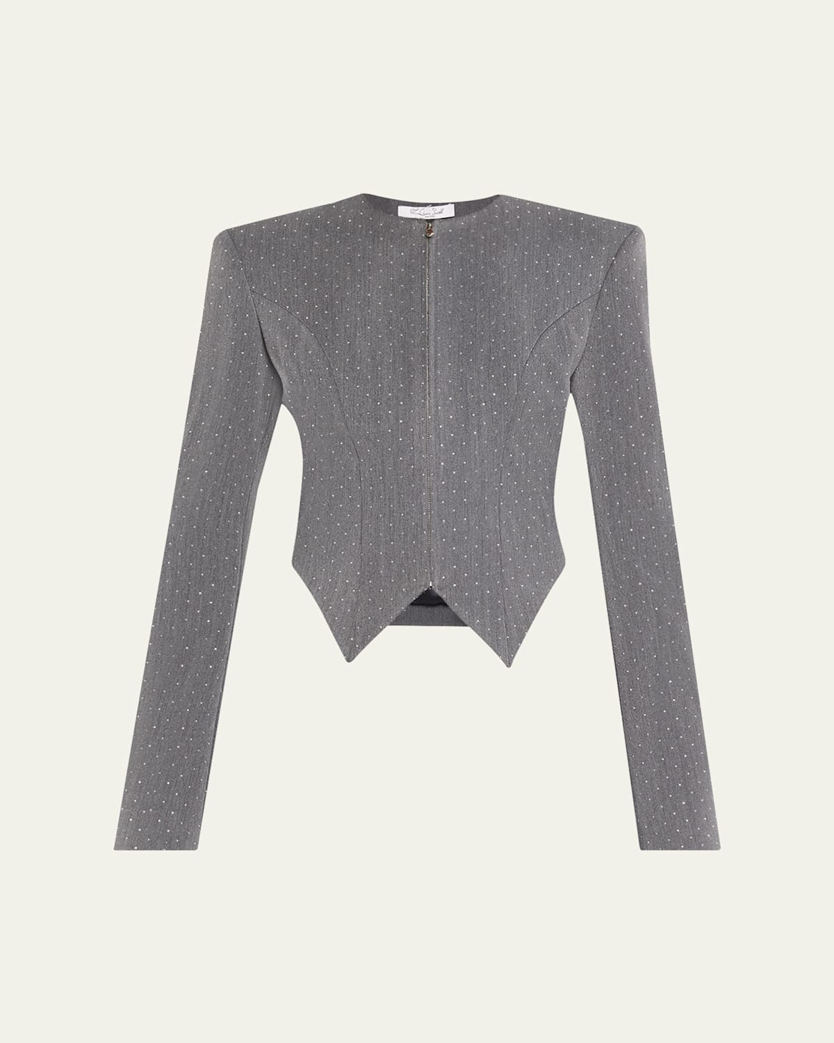 Laquan Smith Embellished Denim Tailored Zip Jacket In Gray