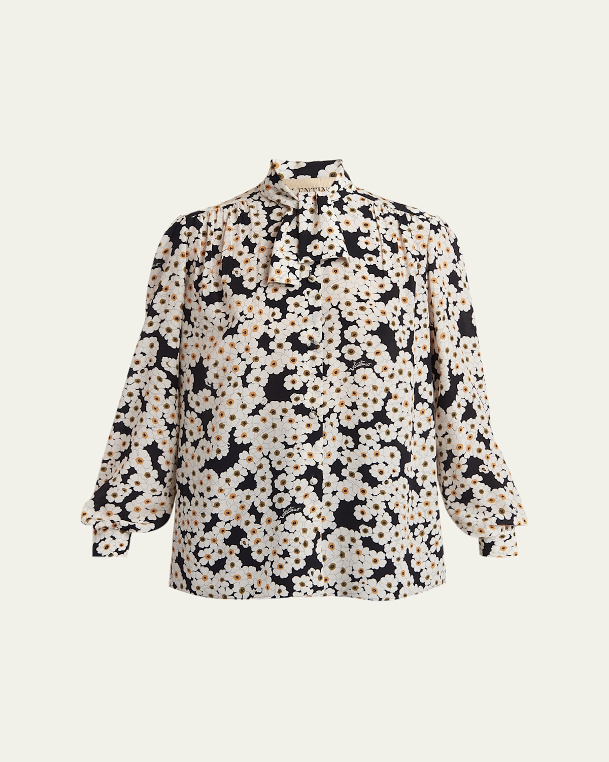 Valentino Daisy-print Silk Neck-scarf Blouse