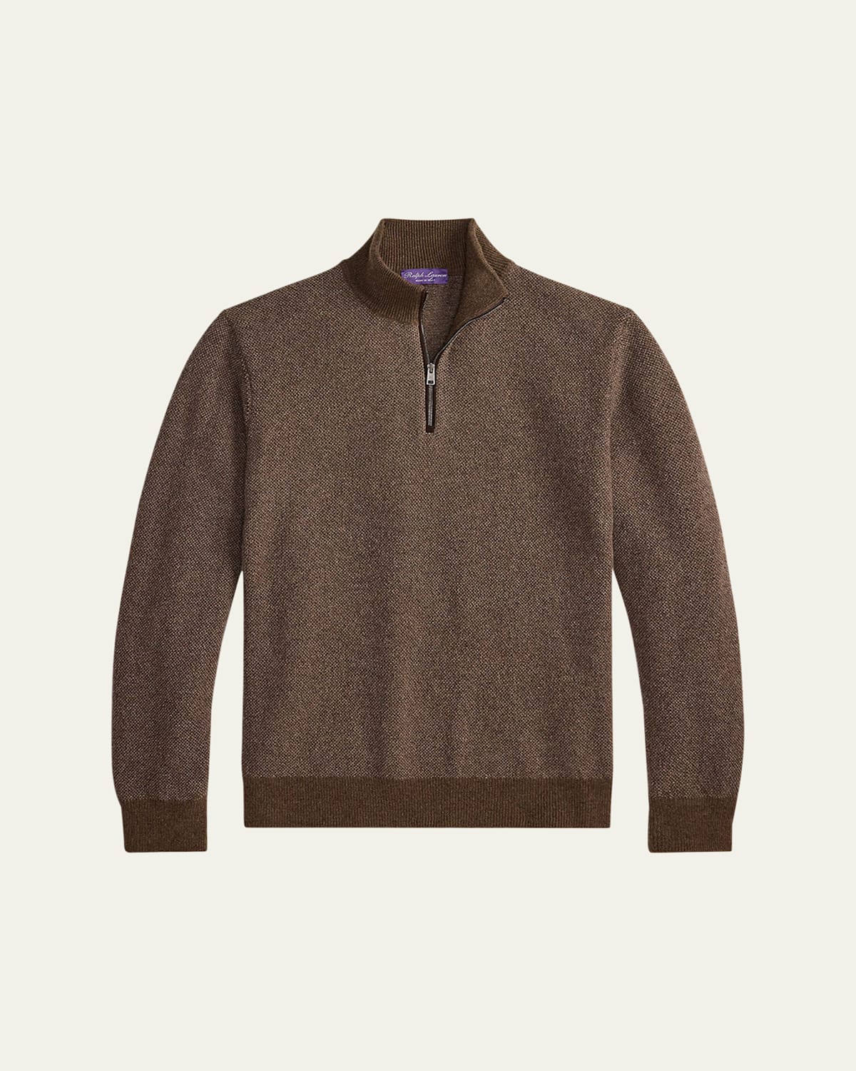 Ralph Lauren Birdseye Cashmere Quarter-zip Sweater In Brown