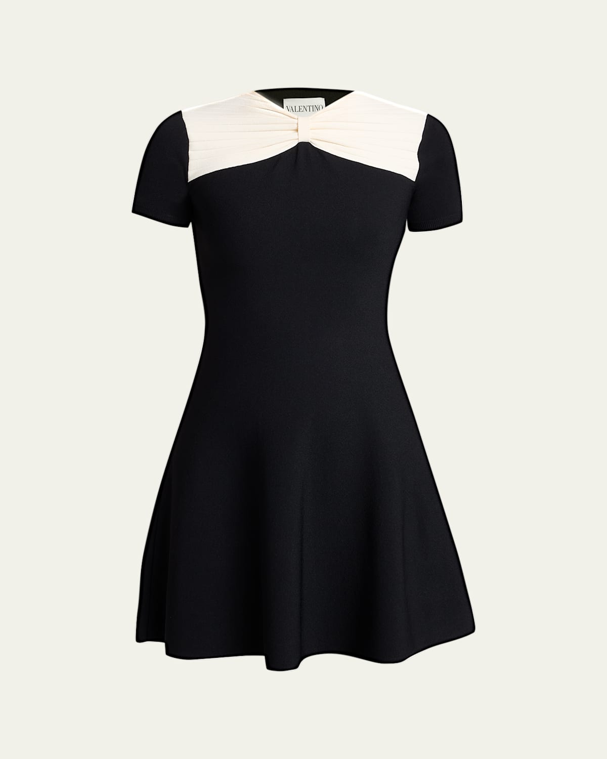 Valentino Bow-neck Knit Short-sleeve Mini Dress In Black
