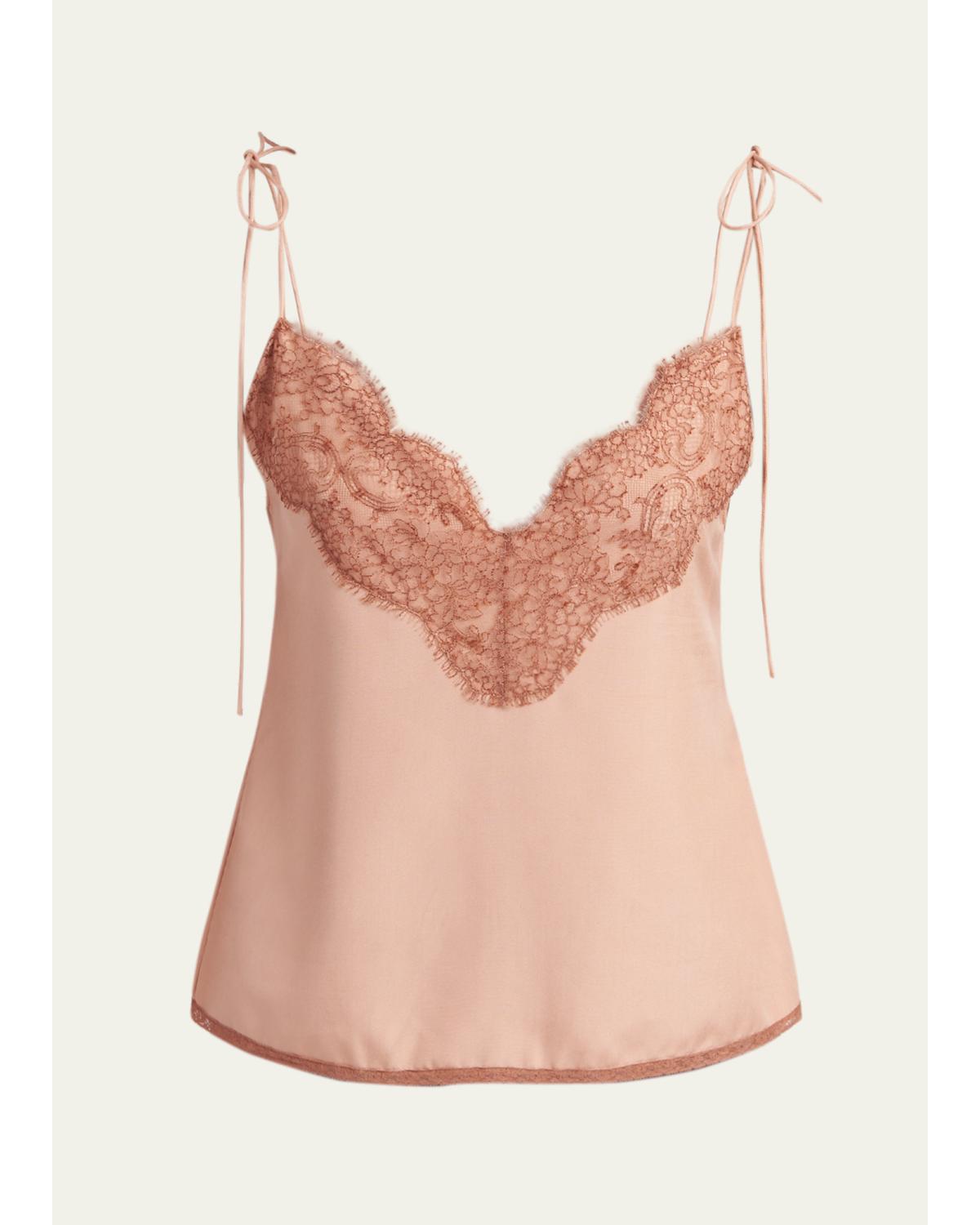 Lace-Trim Silk Cami Top