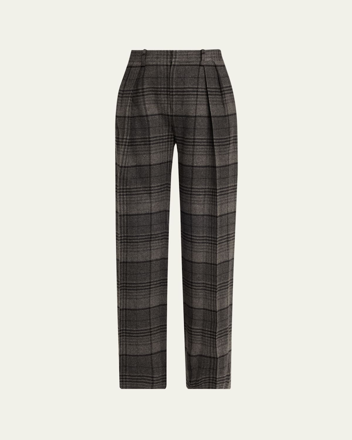 Ralph Lauren Jody Plaid Wool Pleated Wide-leg Pants In Black