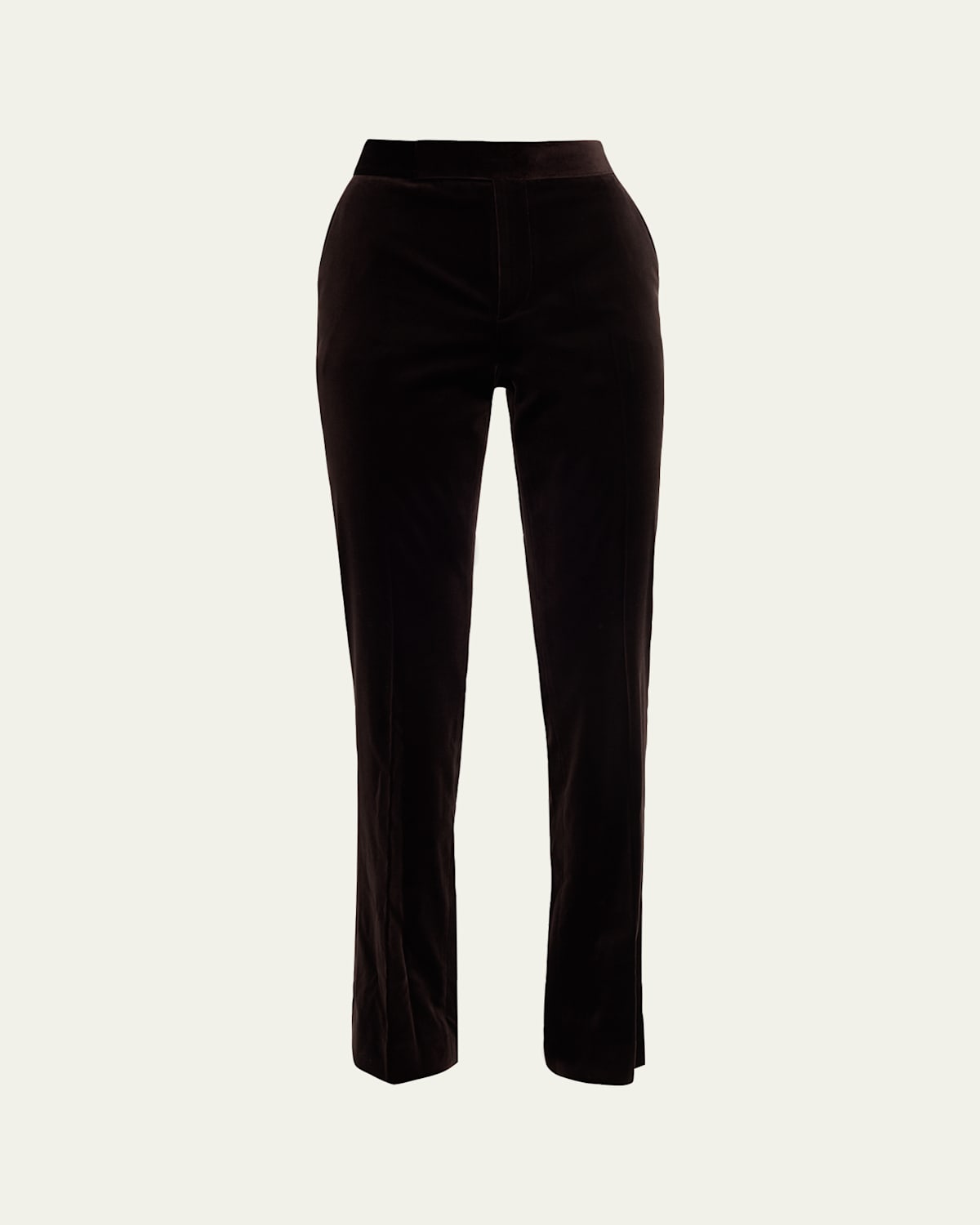Ralph Lauren Seth Stretch Velvet Straight-leg Pants In Brown