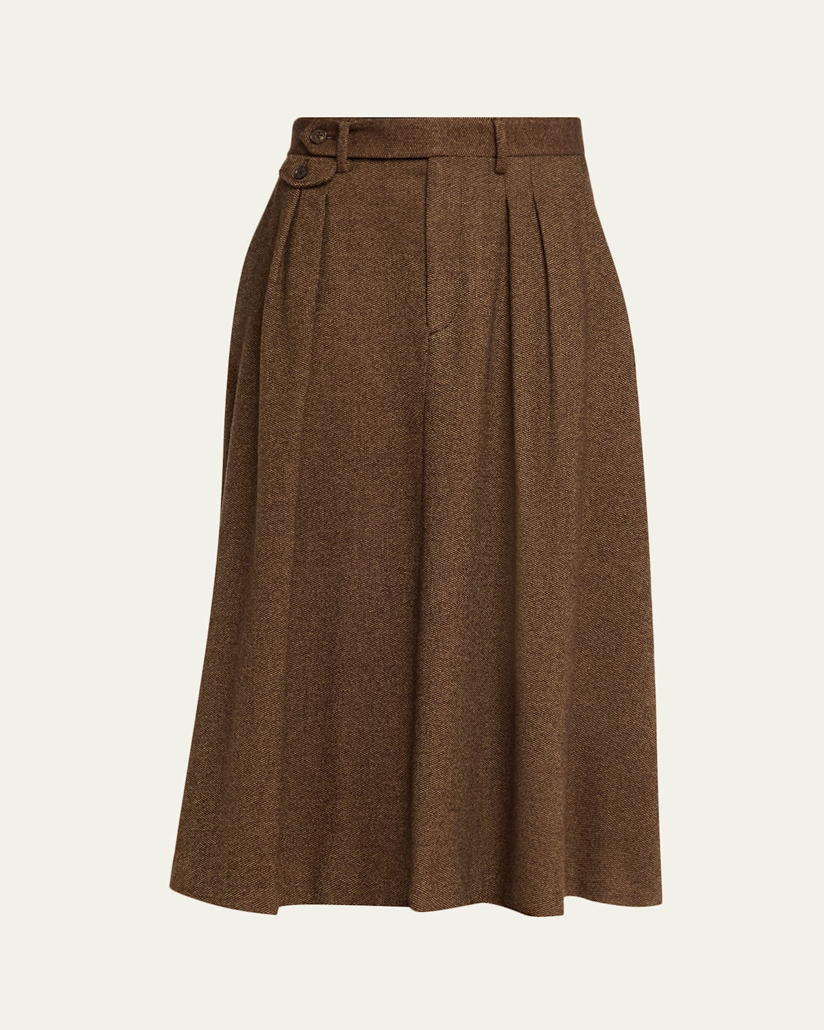 Ralph Lauren Pleated Birdseye Tweed Midi Skirt In Brown