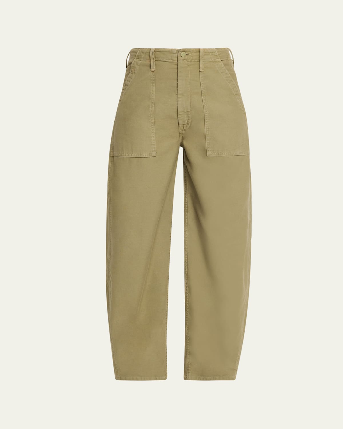 Mother Fangirl Fatigue Flood Barrel-leg Cotton Trousers In Green
