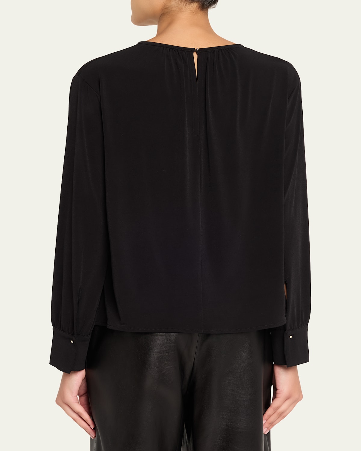 Gathered Long-Sleeve Crepe Blouse
