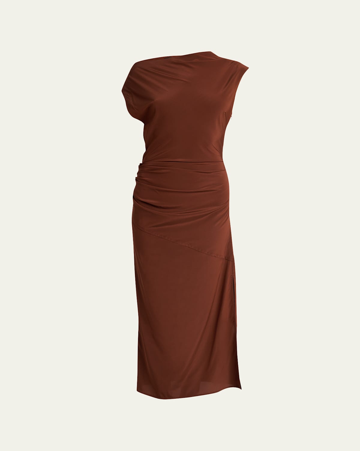 Proenza Schouler Tasa Draped Crepe De Chine Midi Dress In Brown