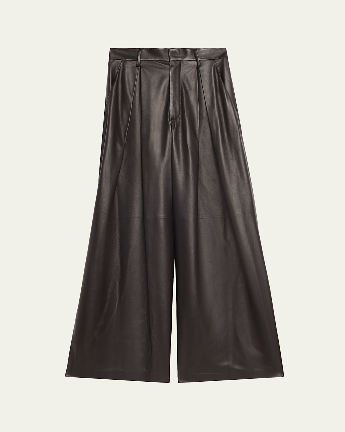 Ralph Lauren Kelsie Pleated Leather Wide-leg Pants In Brown