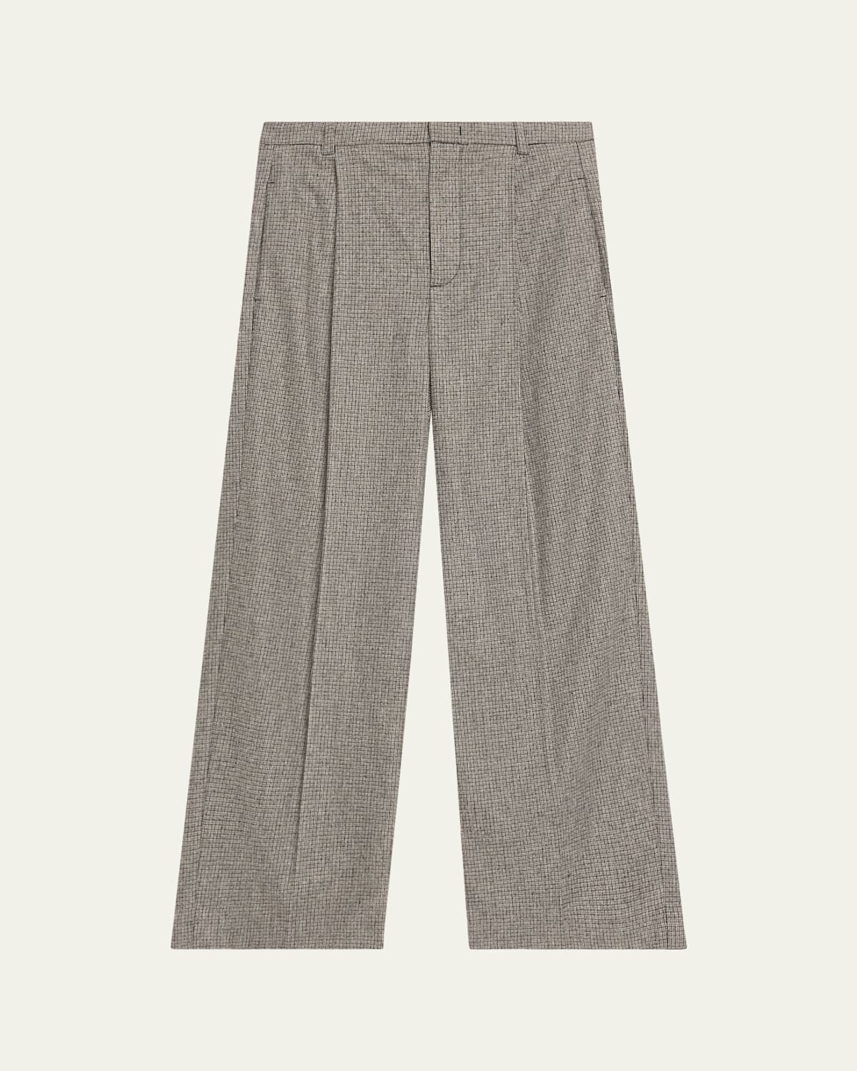 Vince Roma Check High-rise Wool-blend Trousers In Gray