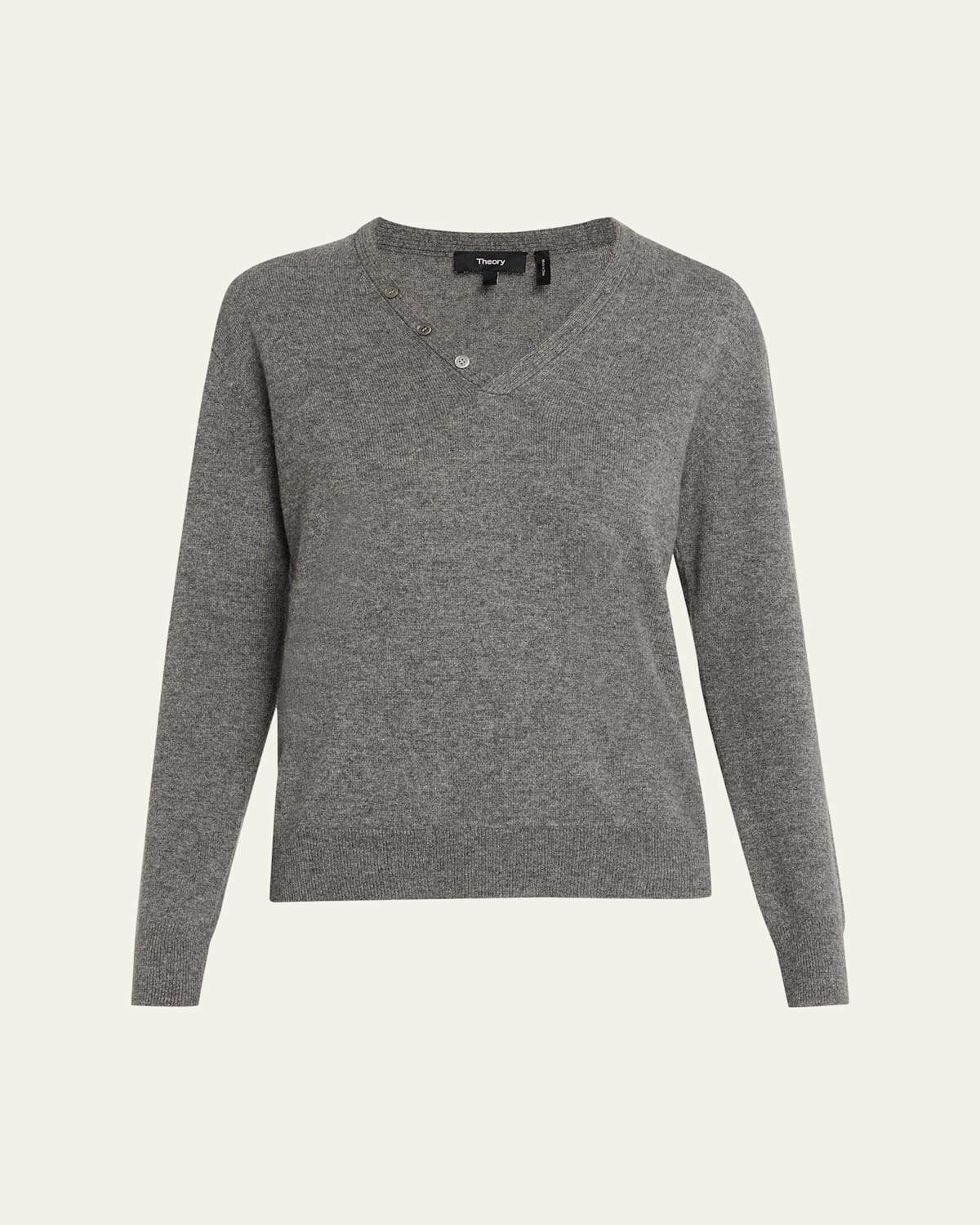 Theory Cashmere Button-neck Sweater In Gray