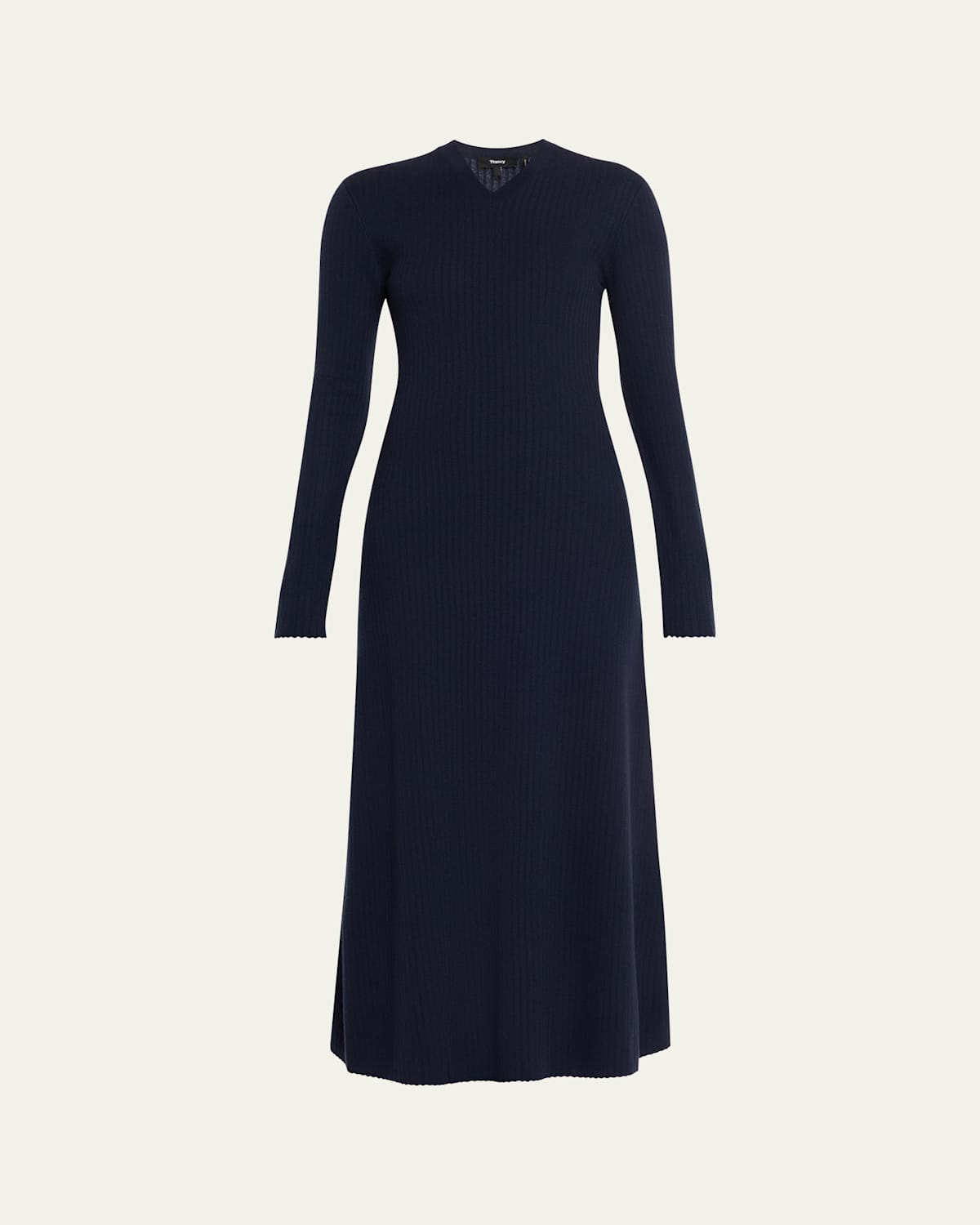 Theory Long-sleeve Regal Wool Maxi Dress In Blue