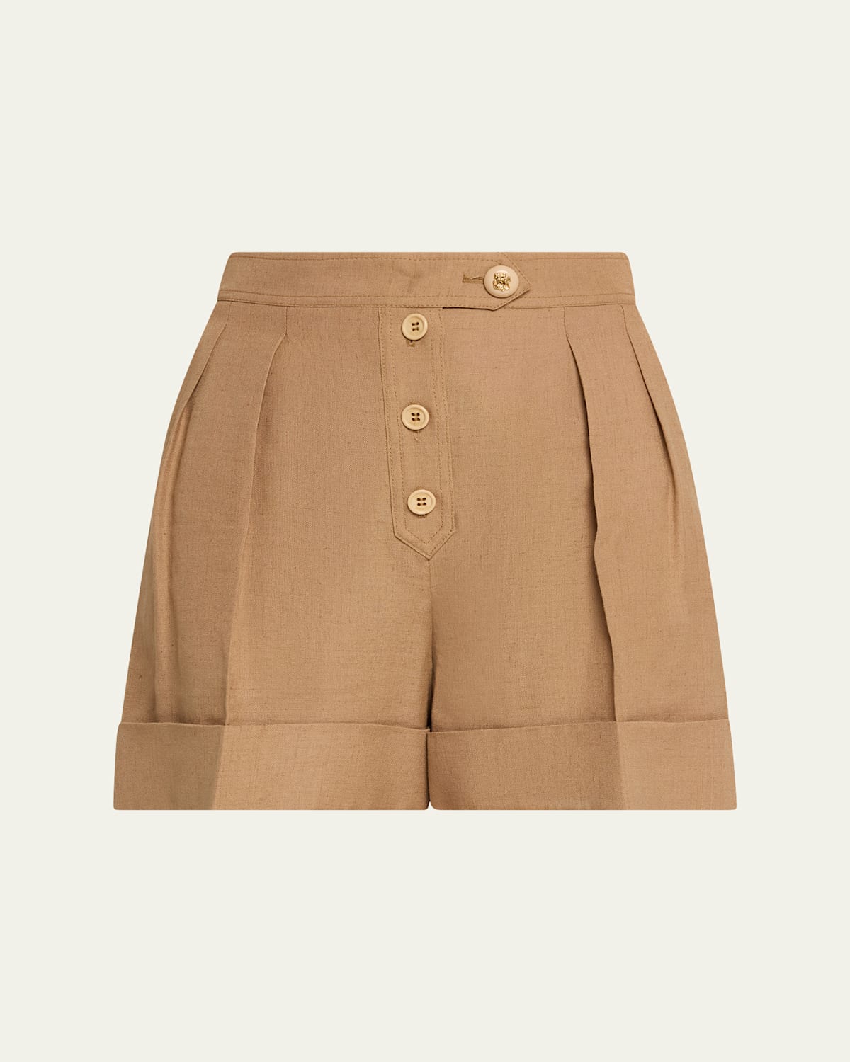 Valentino Pleated Linen Tailored Shorts In Sand