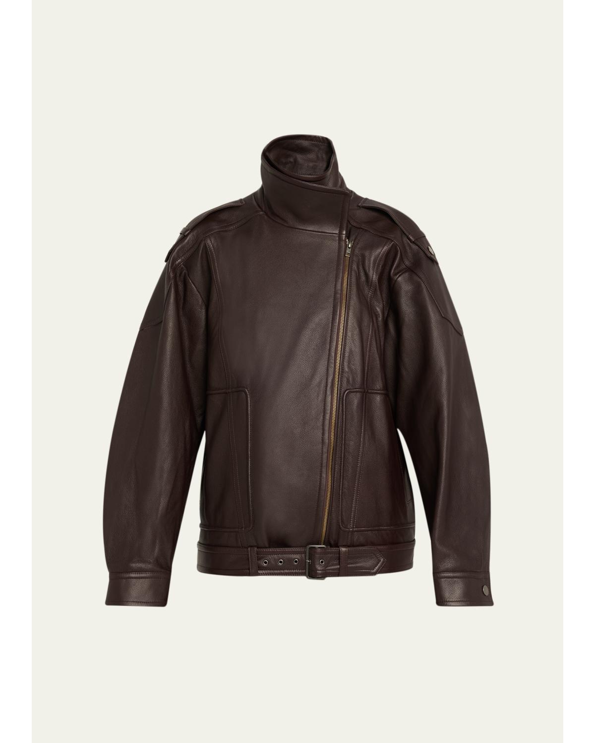 Oversized Leather Aviator Jacket