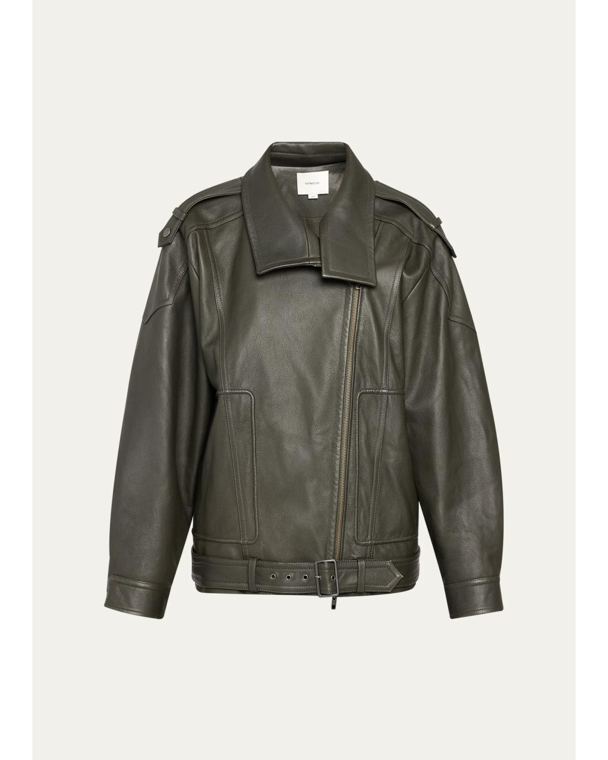 Oversized Leather Aviator Jacket