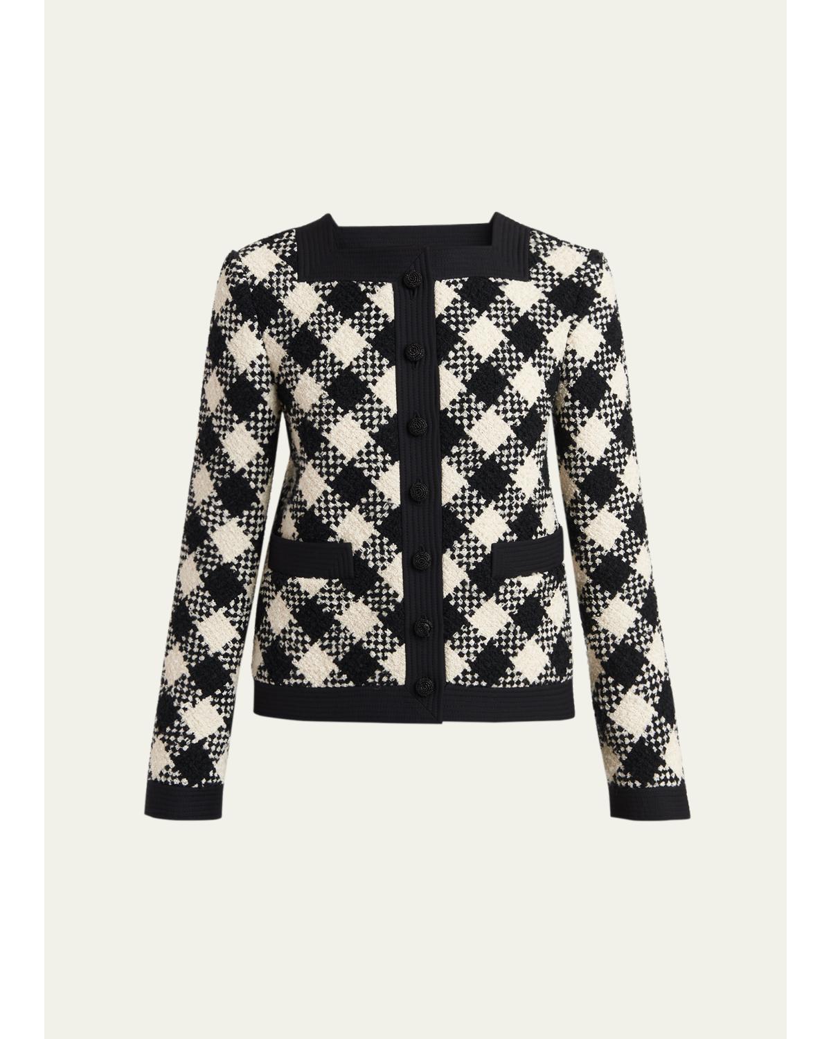 Buffalo Check Tweed Single-Breasted Jacket