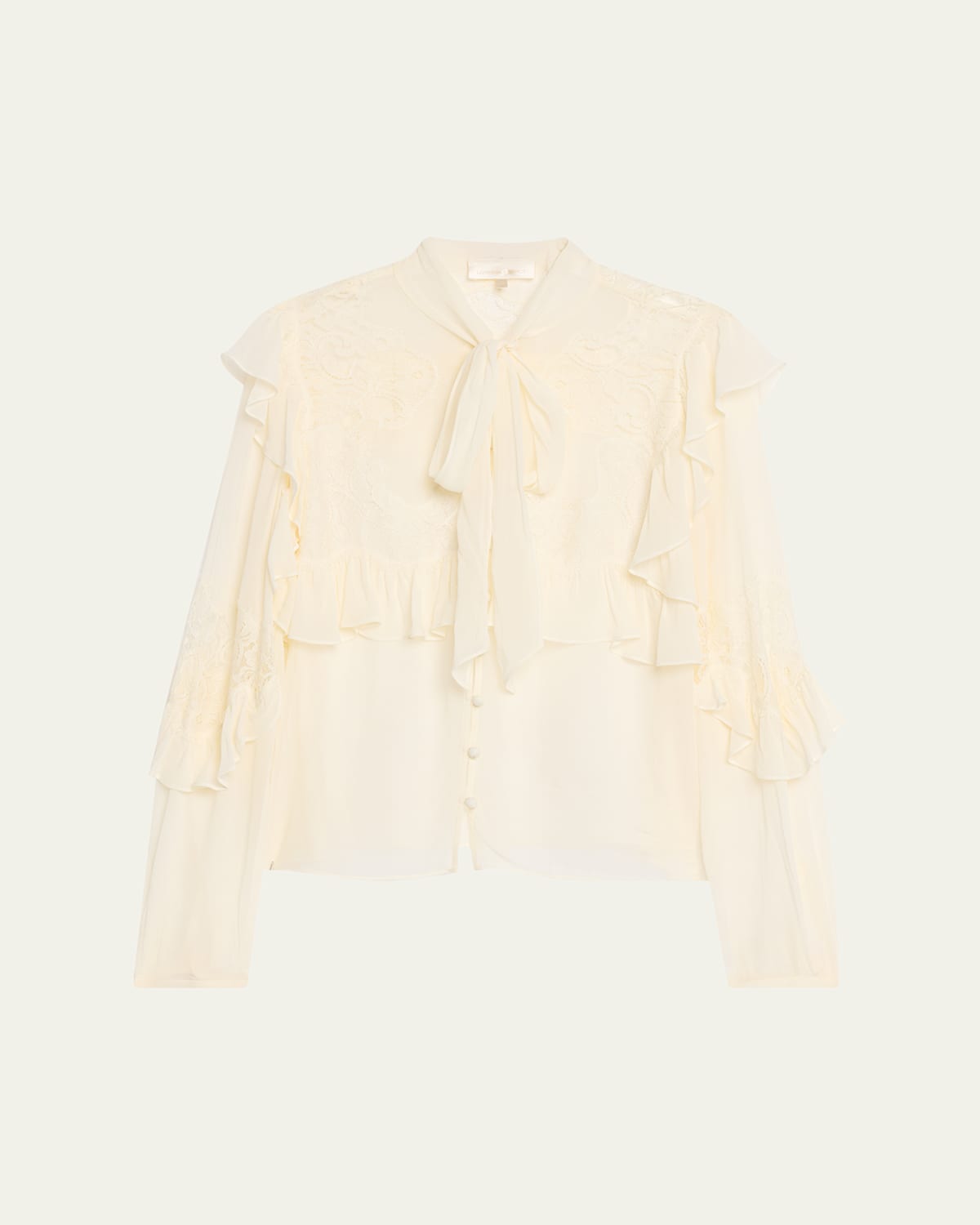 Loveshackfancy Farah Chiffon Lace Blouse In Neutral