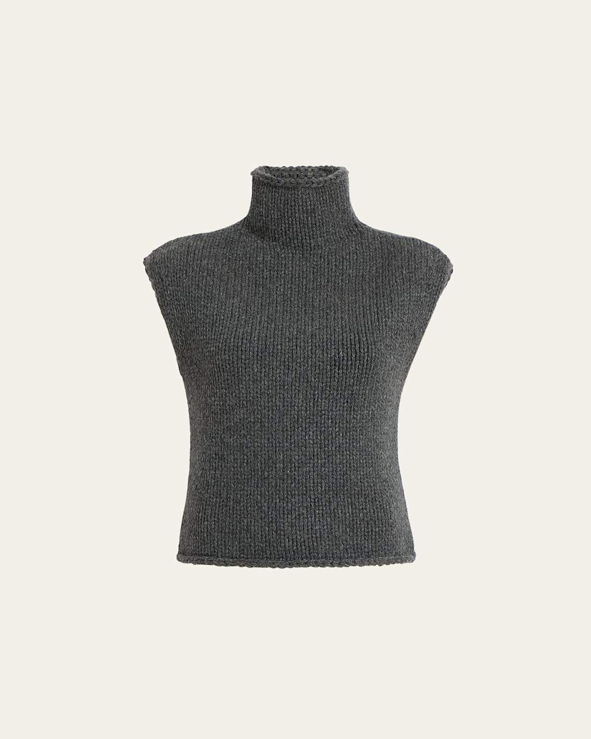 Khaite Sly Cap-sleeve Turtleneck Cashmere Top In Gray