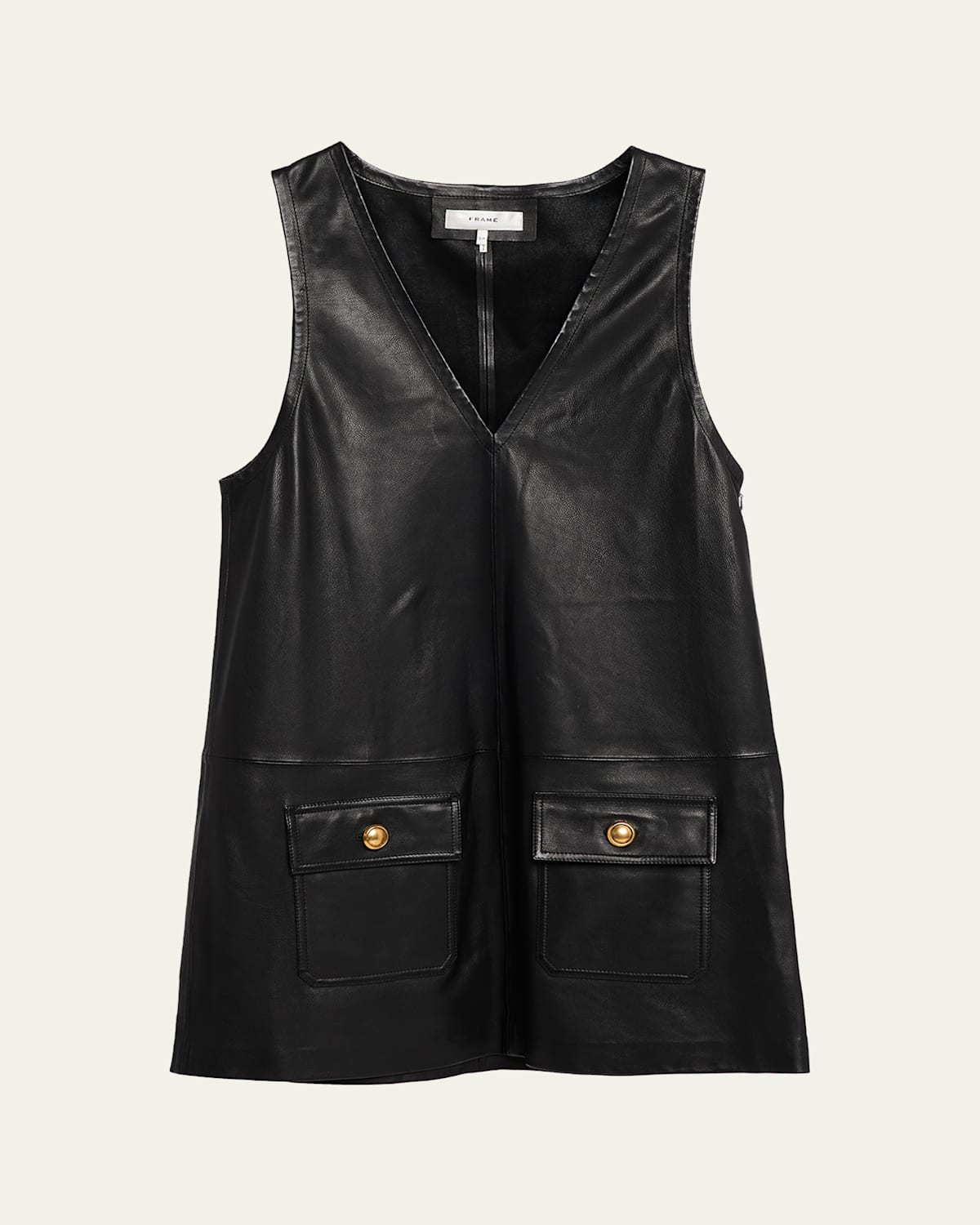 Frame Leather Pinafore Mini Dress In Black