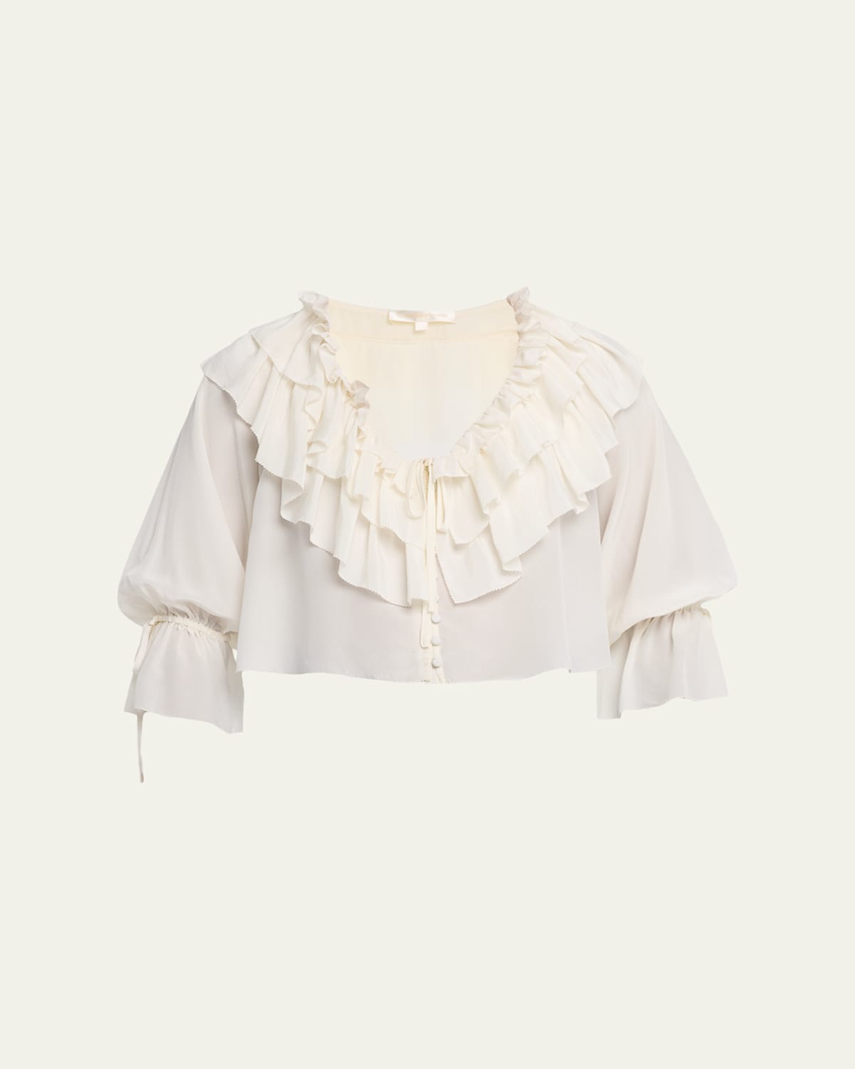 Loveshackfancy Warlow Silk Ruffle Blouse In White