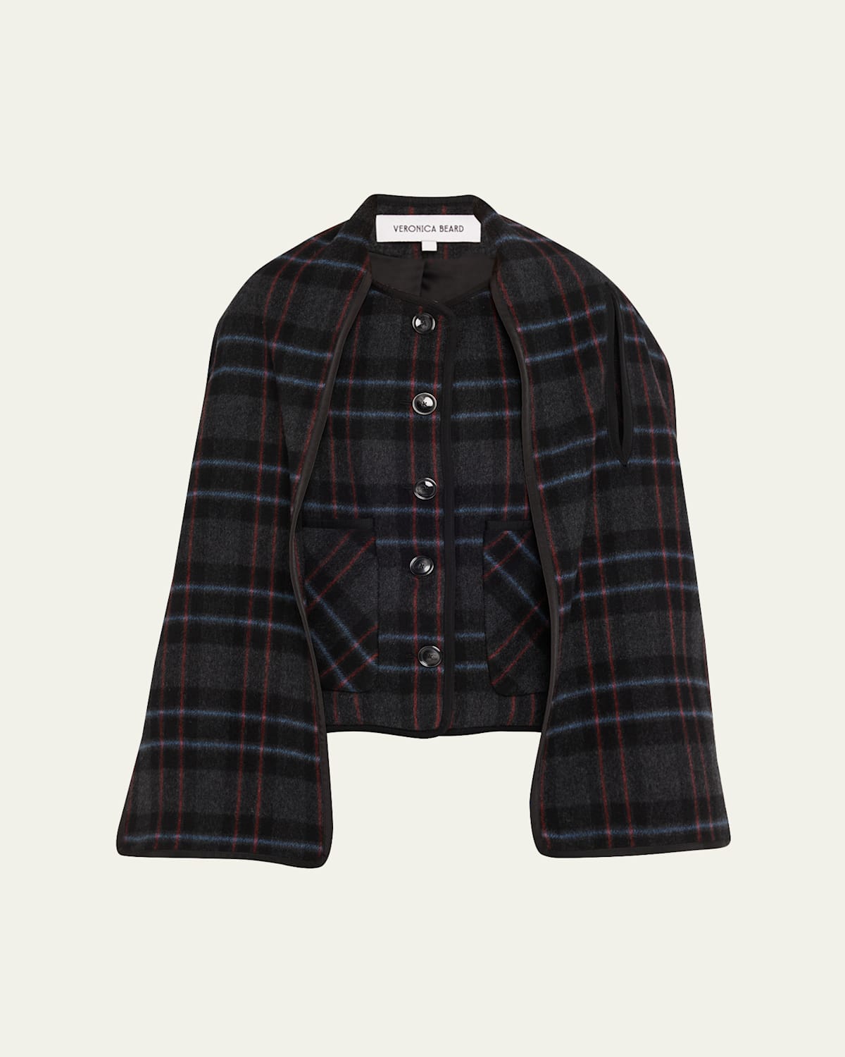 Veronica Beard Martine Scarf-detailed Checked Wool-blend Jacket In Black