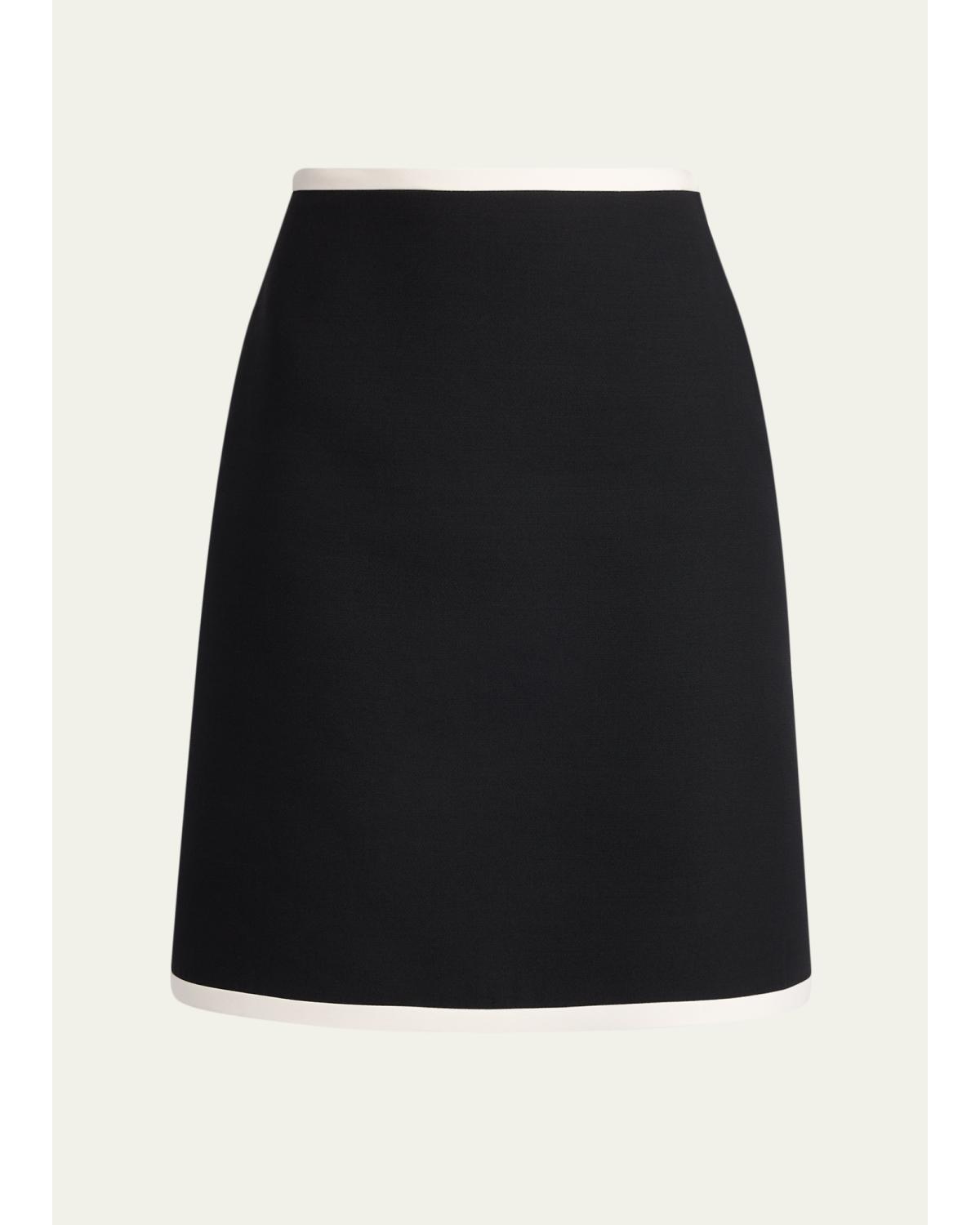 Contrast Trim Wool-Silk Mini Skirt