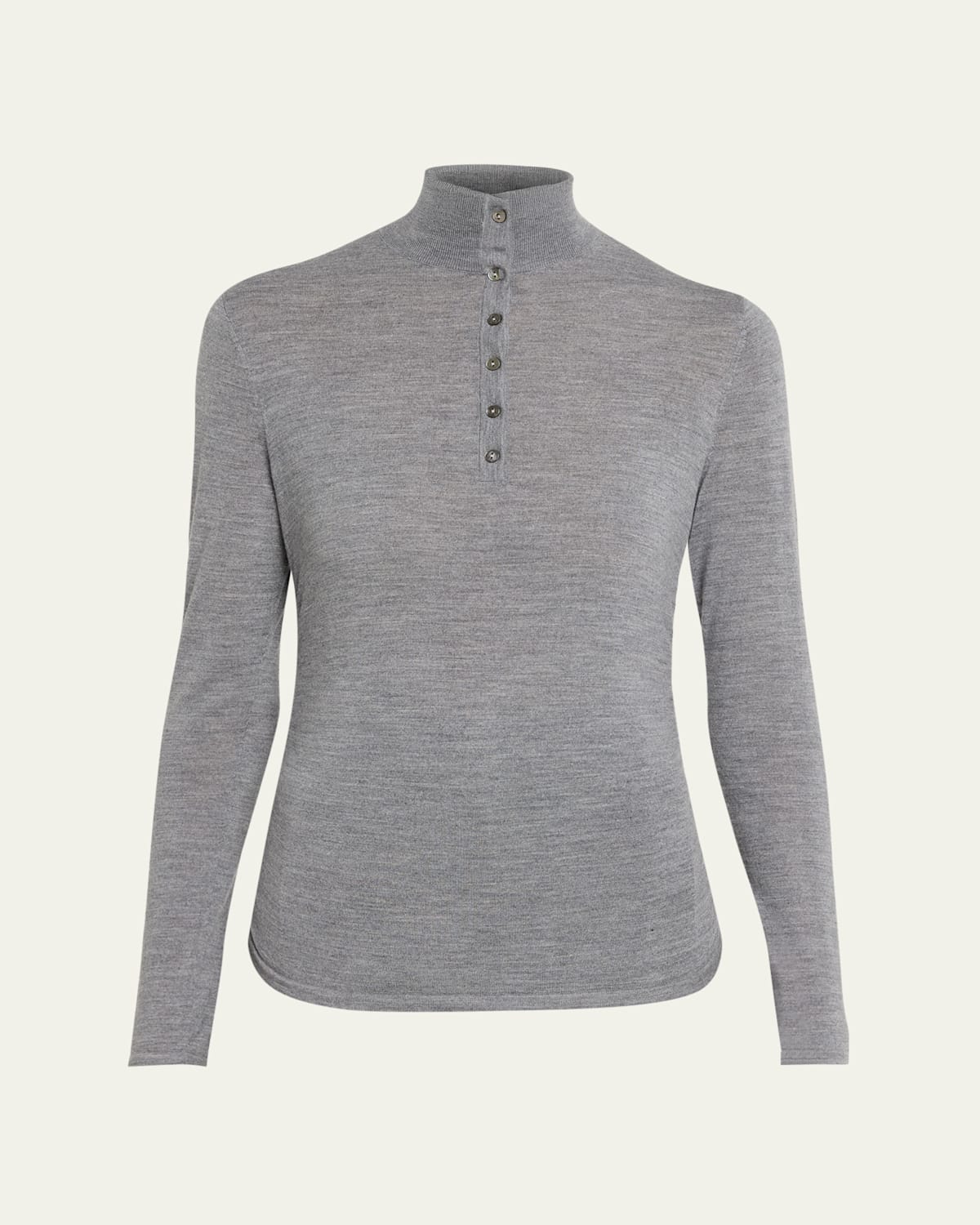 Theory Shirred Long-sleeve Henley Shirt In Gray