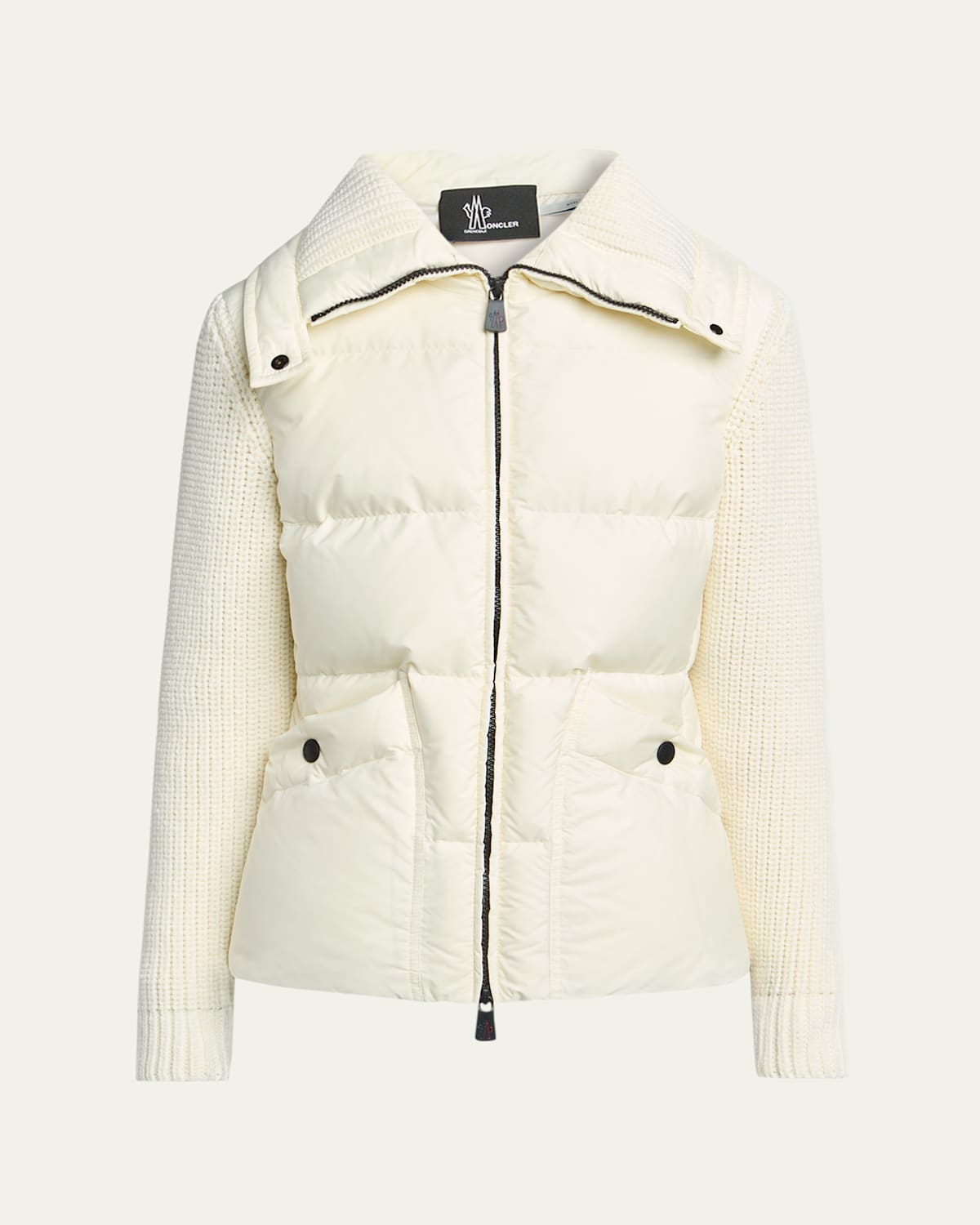 Moncler Padded Knit Combo Cardigan In Neutral