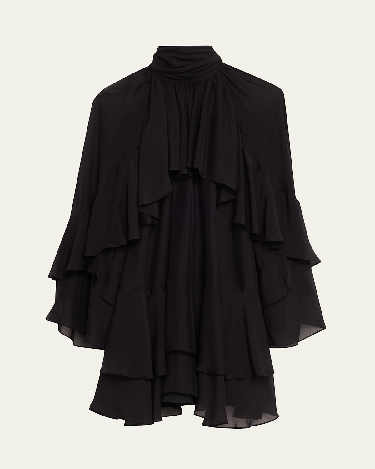 Veronica Beard Adlington Ruffle Detail Long Sleeve Silk Chiffon Dress In Black