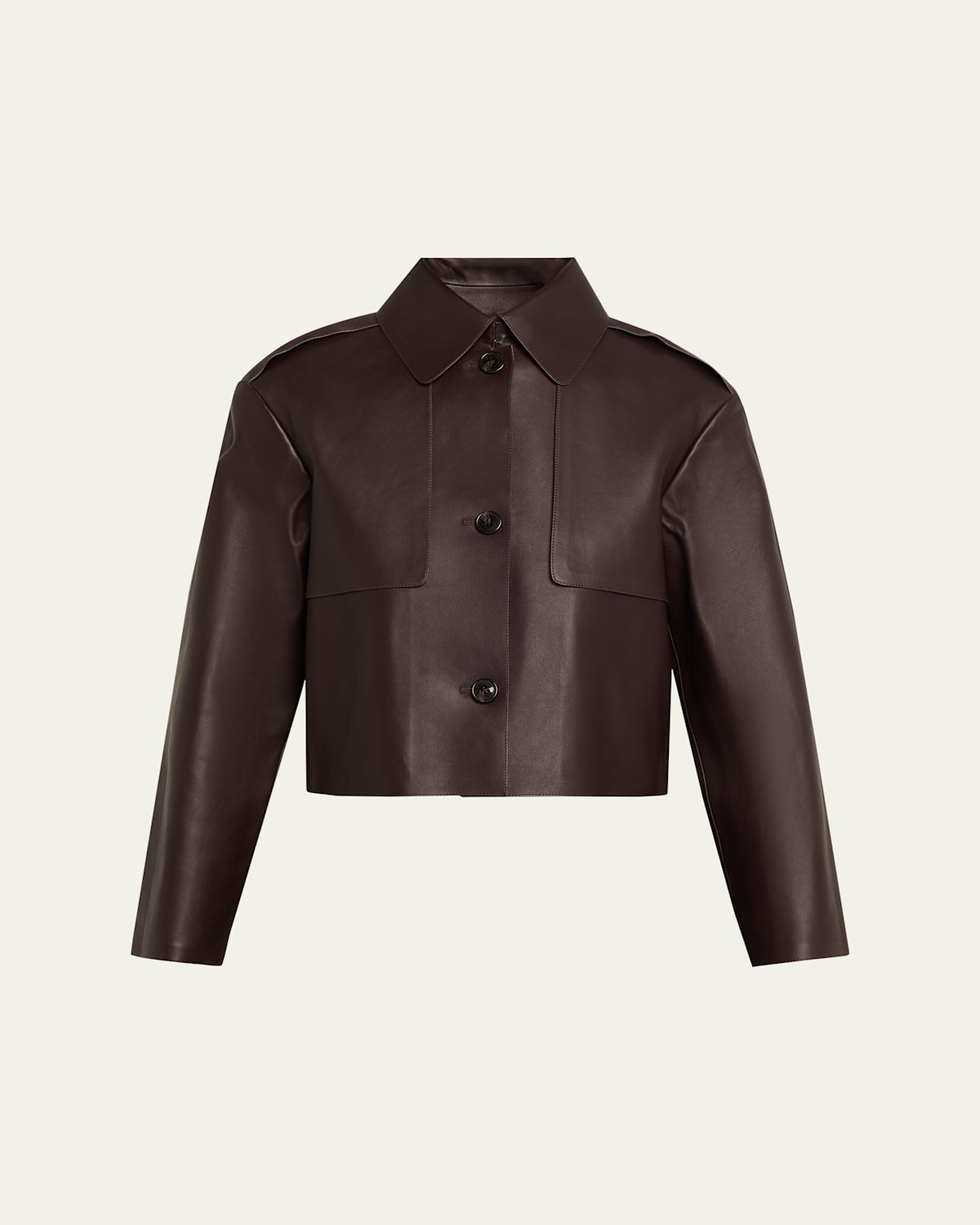 Theory Cropped Leather Trench Coat In Brown