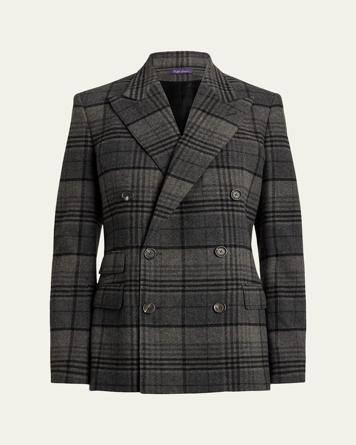Ralph Lauren Kent Plaid Wool Double-breasted Jacket In Black