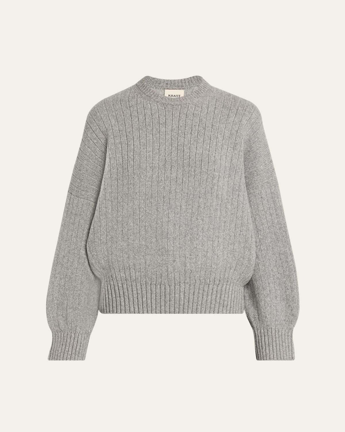 Khaite Lennox Cashmere Rib Crewneck Sweater In Gray