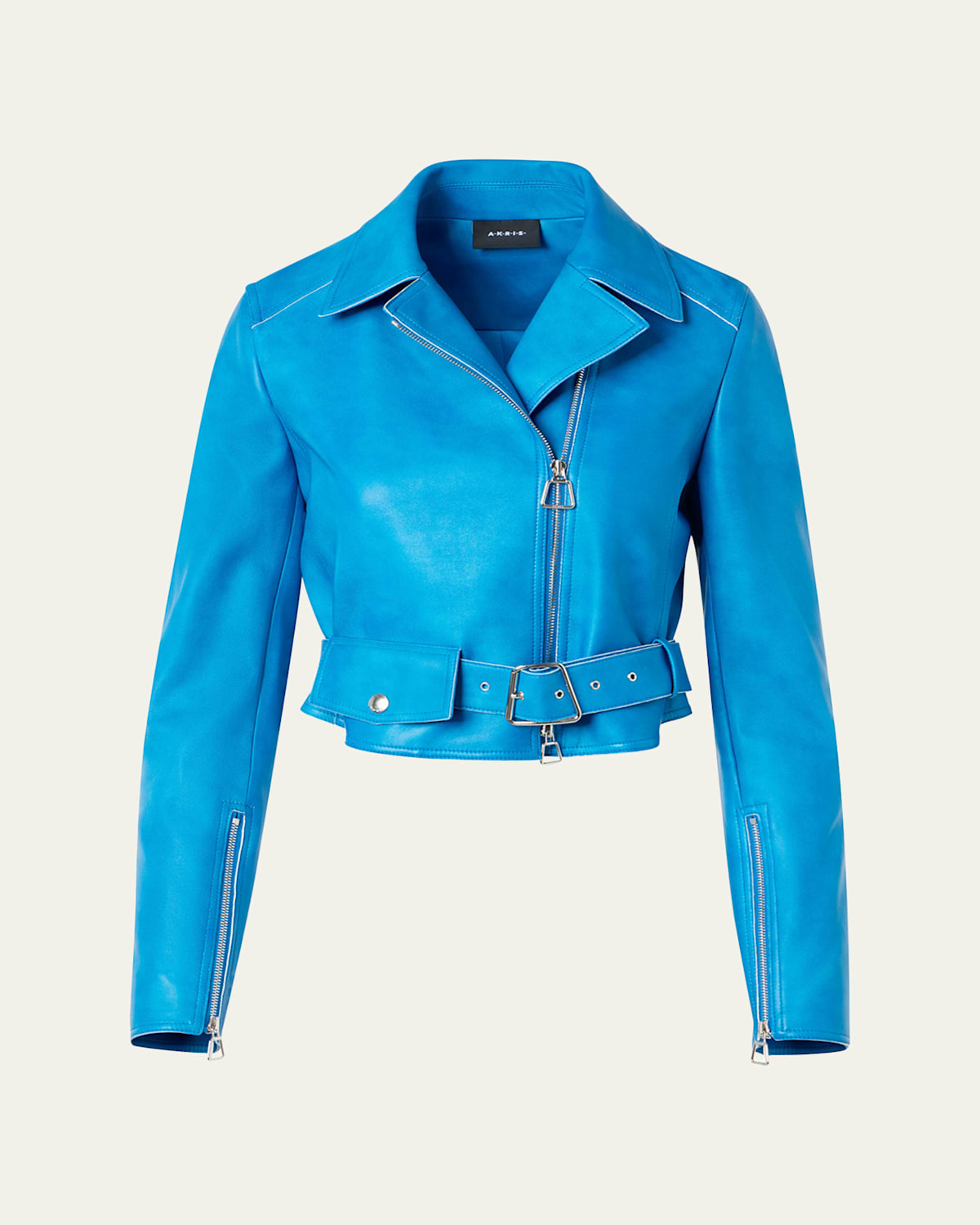 Akris Avril Cropped Nappa Leather Jacket In Blue
