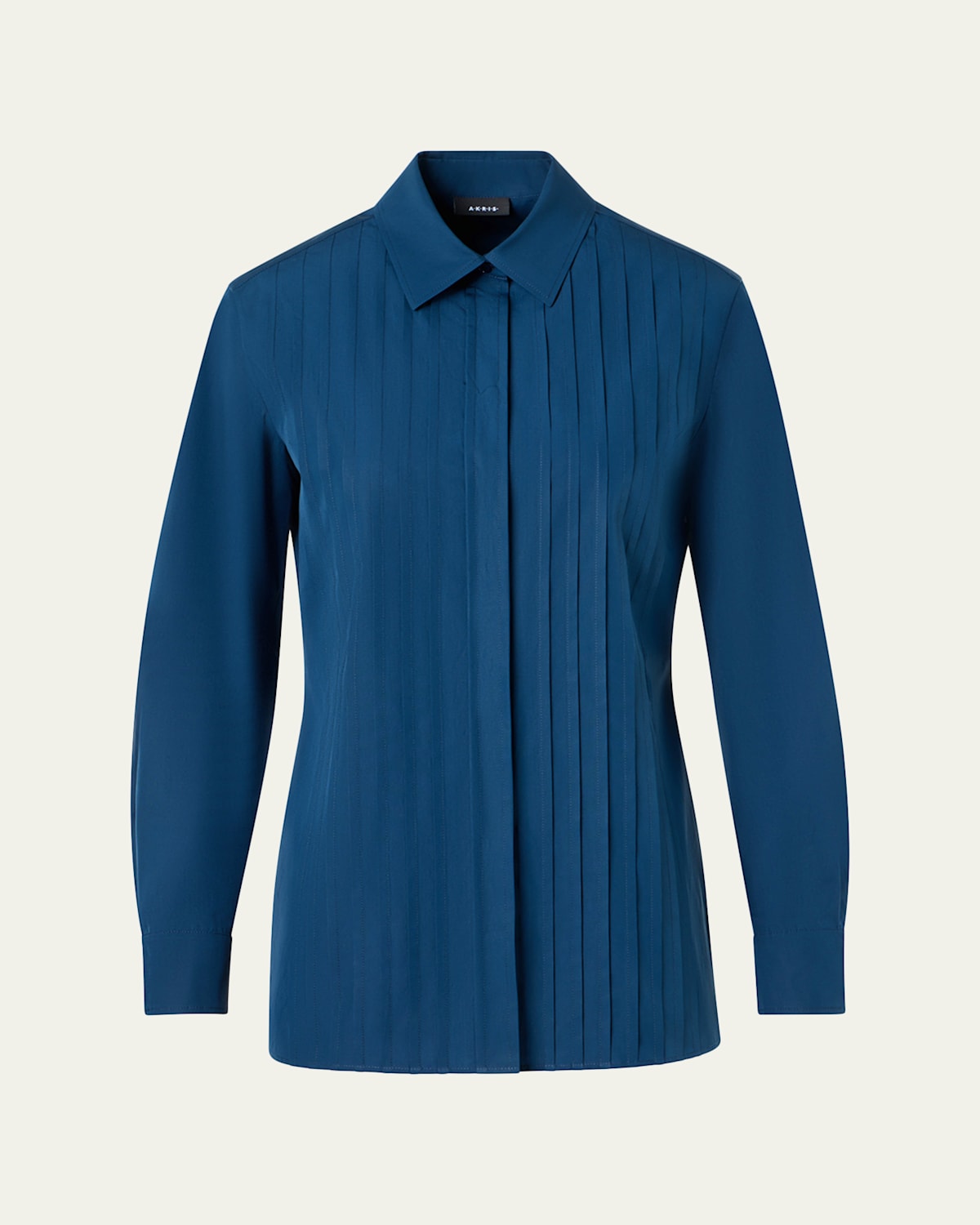 Akris Pleated Front Cotton Poplin Button-down Shirt In Blue