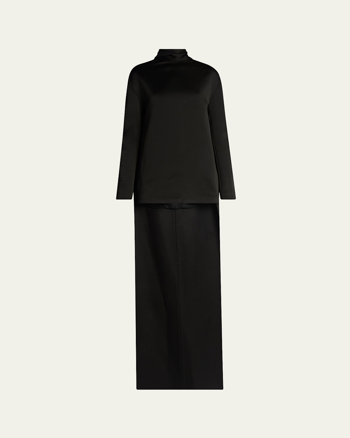Tom Ford Mock-neck Scarf Crepe High-low Dress In Black