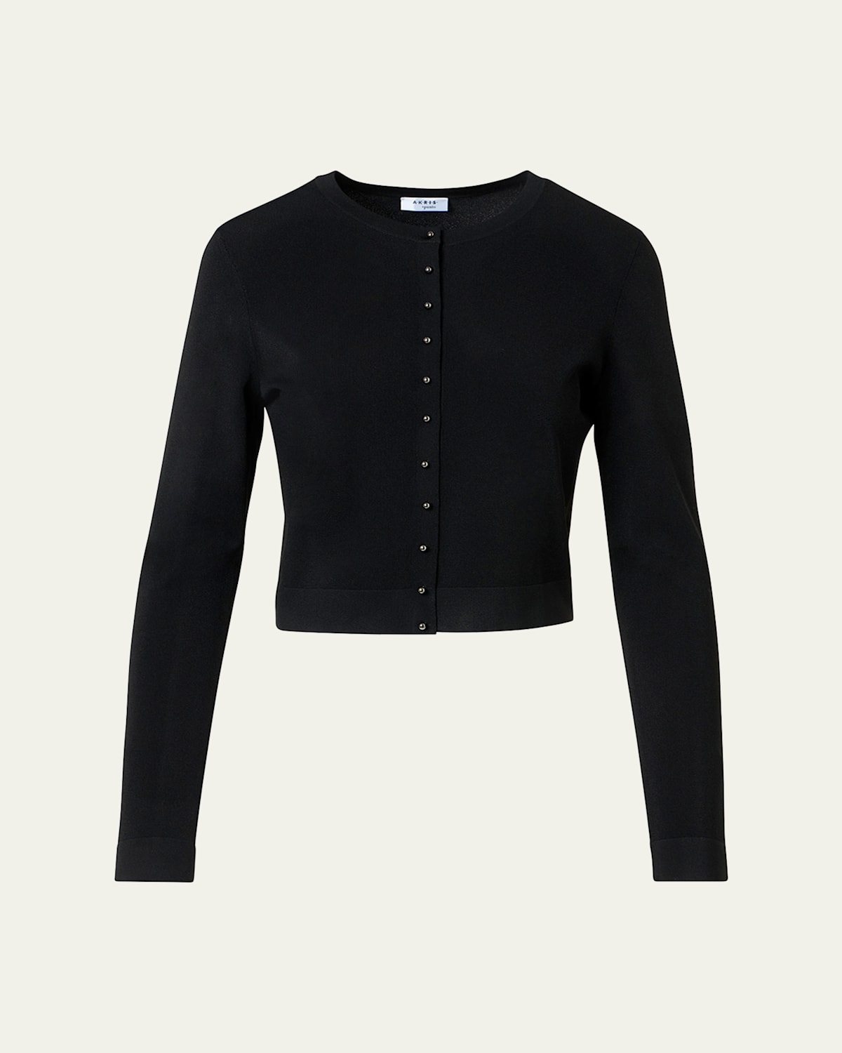 Akris Punto Wool Rib Crop Crewneck Cardigan In Black