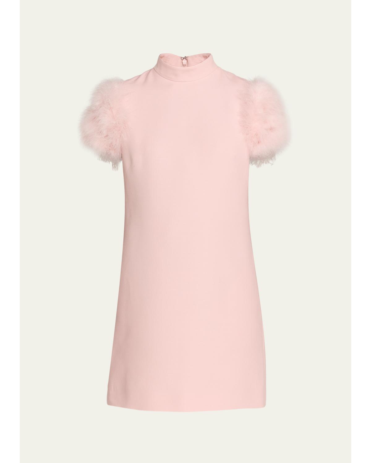 Feather-Sleeve Mock-Neck Mini Dress