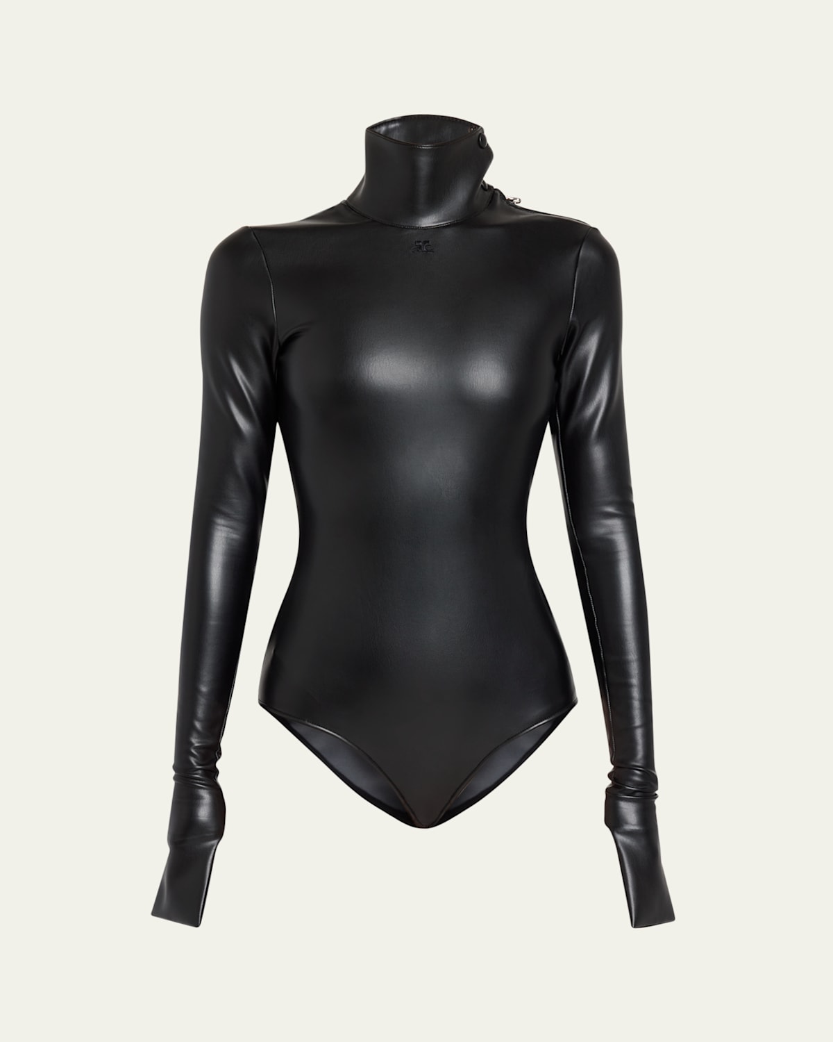 Courrèges Mock-neck Faux-leather Long-sleeve Bodysuit In Black