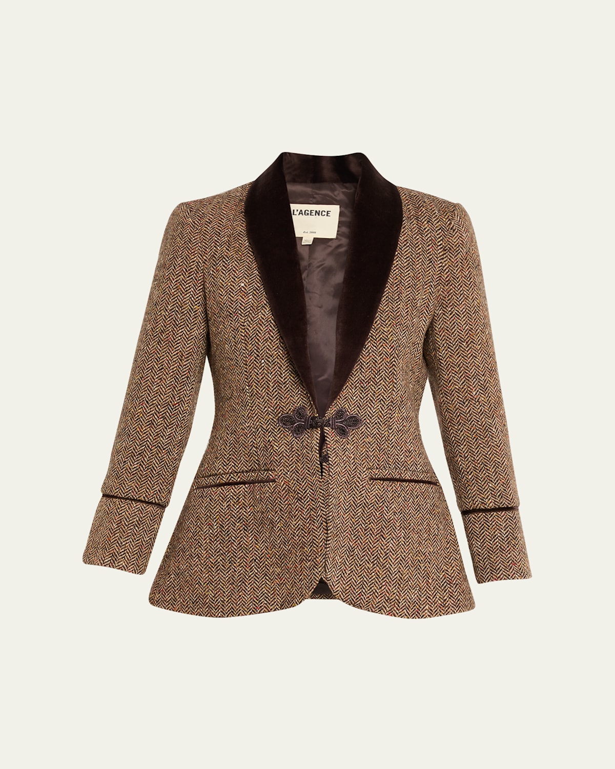 L'agence Gable Herringbone Blazer In Brown