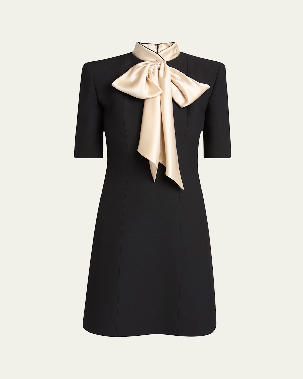 Valentino Womens Nero Champagne Bow-embellishment Short-sleeves Wool And Silk Mini Dress In Black