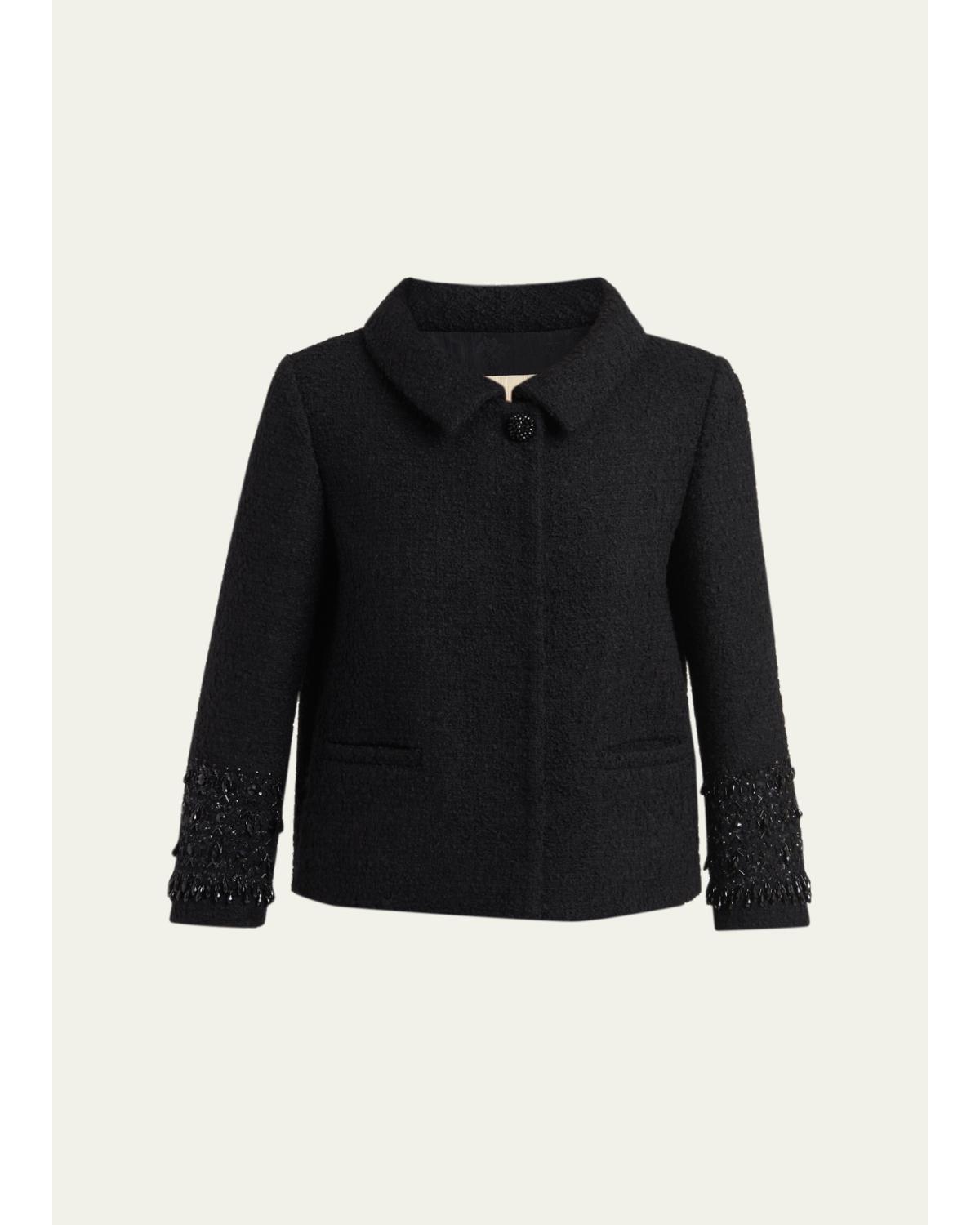 Crystal Embroidered Tweed Single-Breasted Top Coat