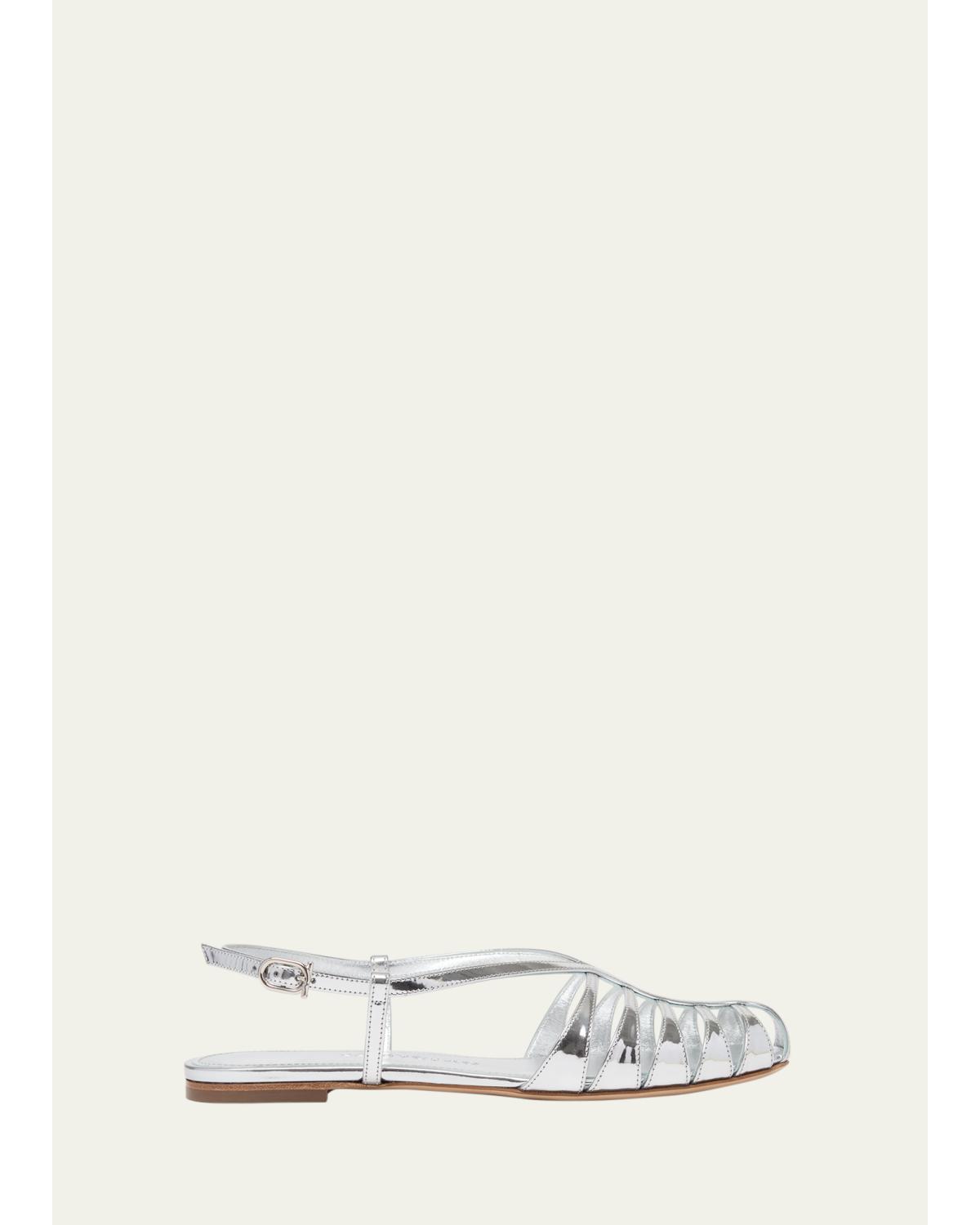 Lylly Metallic Patent Leather Caged Flat Sandals
