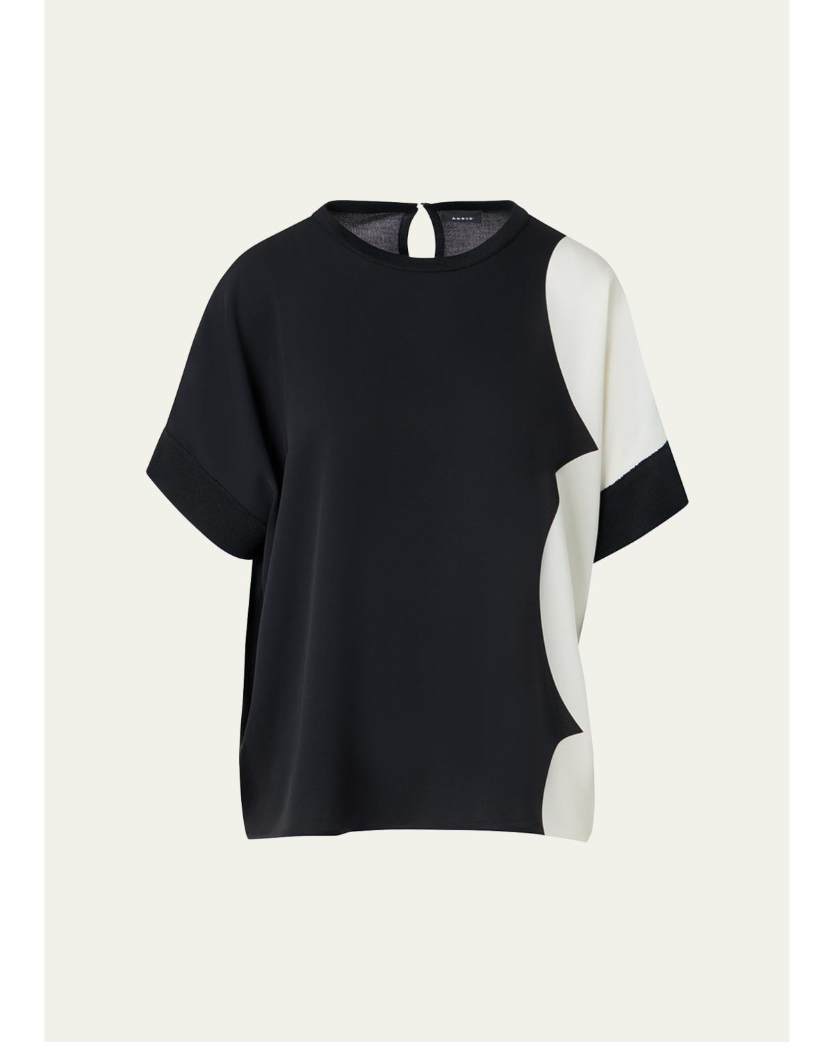 Silk-Front Short-Sleeve Sweater
