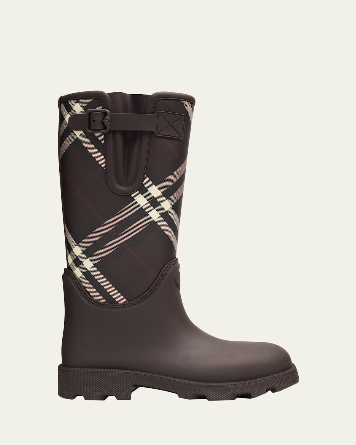 Burberry Rubber Marsh Stamp Check Rain Boots In Brown
