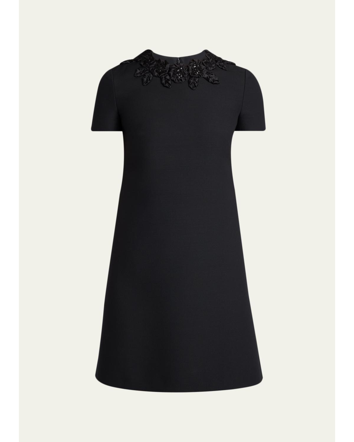 Rose Embroidered Short-Sleeve Mini Dress