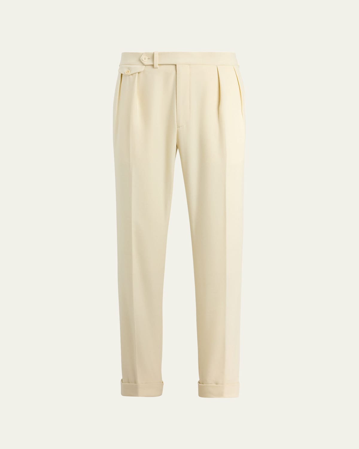 Ralph Lauren Purple Label Pleated Cream Wool Flannel Trousers In Yellow
